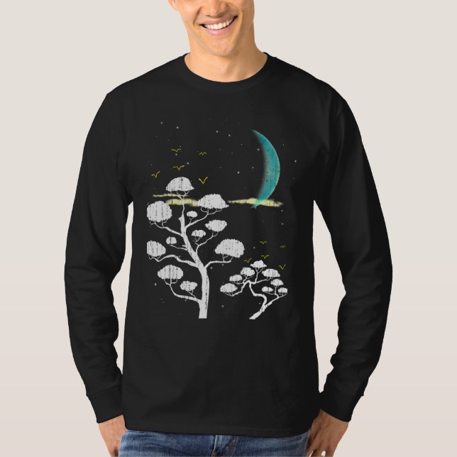 Zen Gardening Moon Stars Japanese Culture Bonsai T T-Shirt (Front)