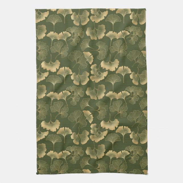 Zen Ginkgo Leaf Pattern Tea Towel (Vertical)