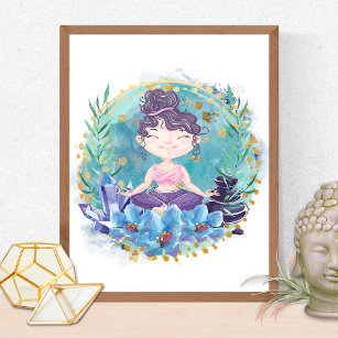 Zen Girl Yoga Spa Rocks Crystals Flowers Poster
