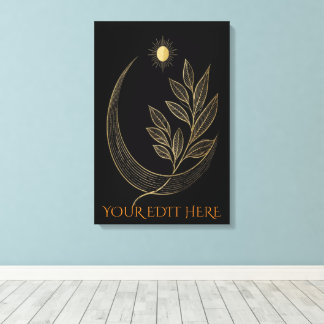 Zen Golden Branch Spirit Sun and Crescent Moon Canvas Print