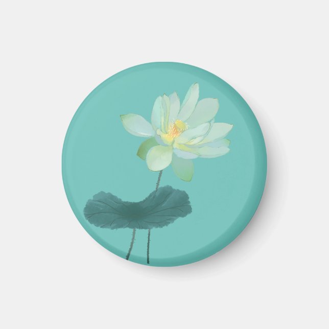 Zen Green Lotus Flower Asian Inspired  Magnet (Front)
