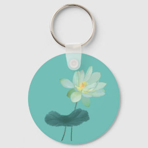 Zen Green Lotus Flower Asian Inspired Magnet Key Ring