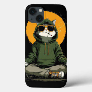 Zen Hip-Hop Cat: Streetwear Puffer Hoodie Case