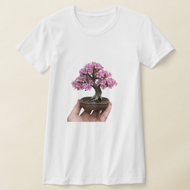 Zen in Palm: Miniature Blooming Azalea Bonsai Art T-Shirt (Laydown)