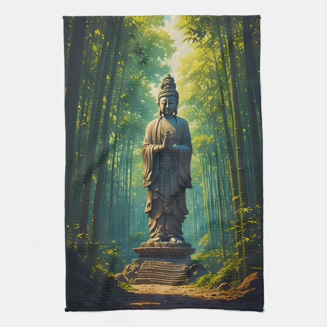 Zen in the Bamboo Grove Tea Towel (Vertical)