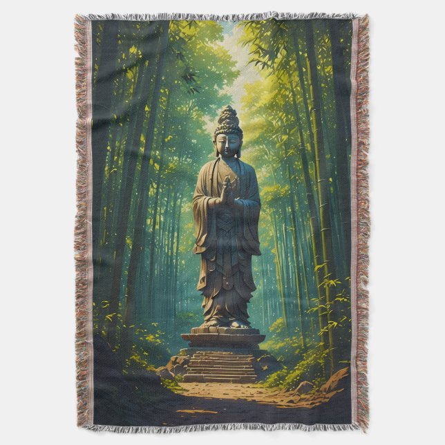 Zen in the Bamboo Grove Throw Blanket (Front Vertical)