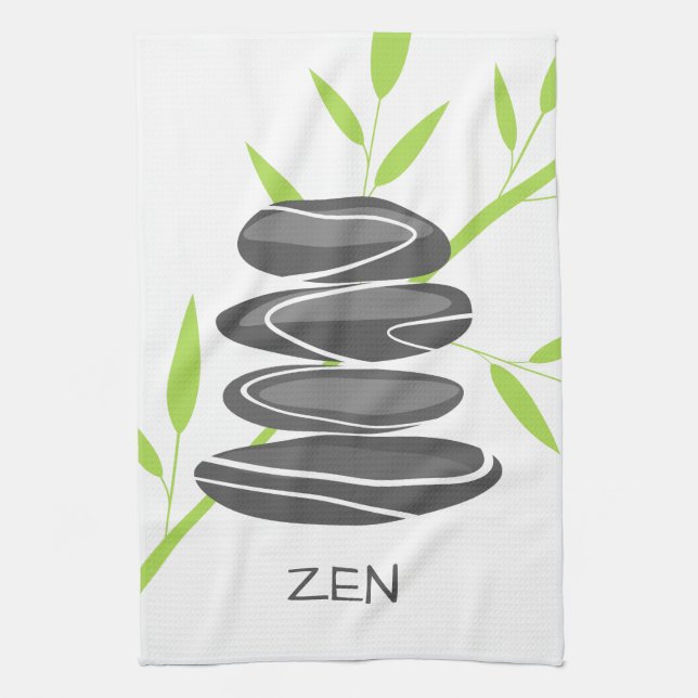Zen kitchen towel with pebble stones stacking art (Vertical)