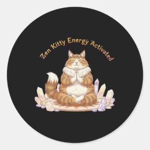 Zen Kitty Energy Activated – Crystal Yoga Cat Cart Classic Round Sticker