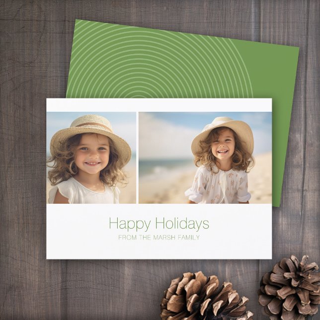 Zen Line Art Green - 2 Photo - Minimal Holiday Card (2 Photo holiday card with zen arch on back)