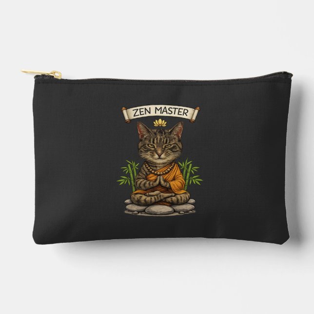 Zen Master Cat Funny Chill Gray Tabby Cat Gift  Accessory Pouch (Front)
