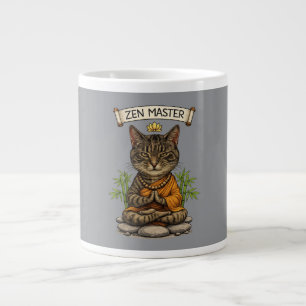 Zen Master Cat Funny Chill Gray Tabby Cat Gift  Large Coffee Mug