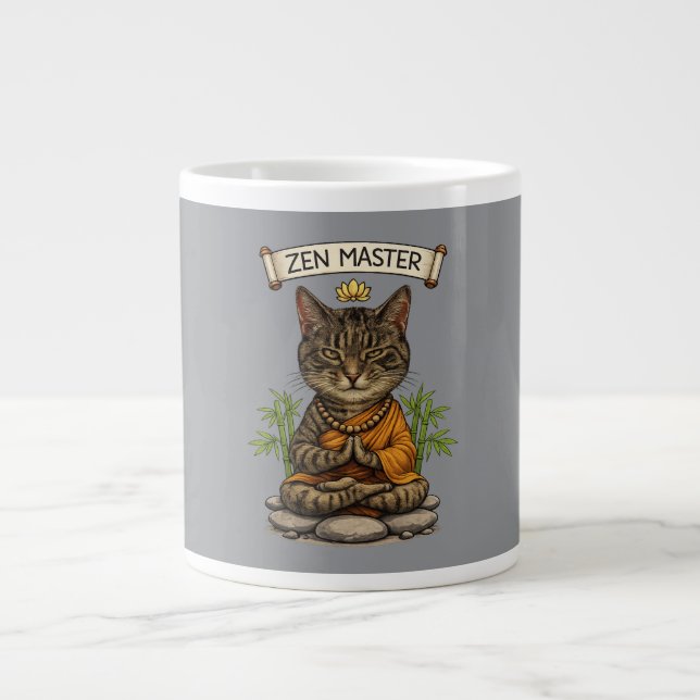Zen Master Cat Funny Chill Gray Tabby Cat Gift  Large Coffee Mug (Front)