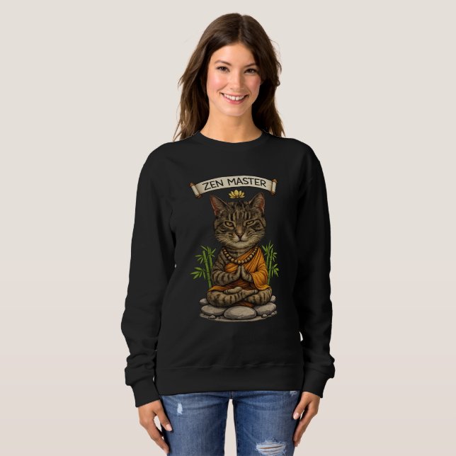 Zen Master Cat Funny Chill Gray Tabby Cat Gift  Sweatshirt (Front Full)