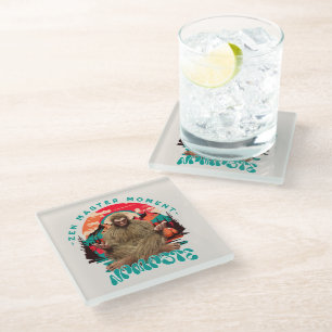 Zen Master Moment Bigfoot Meditation Retro Art Glass Coaster