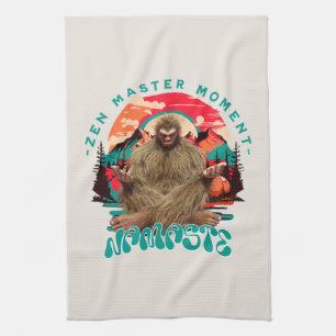 Zen Master Moment Bigfoot Meditation Retro Art Tea Towel