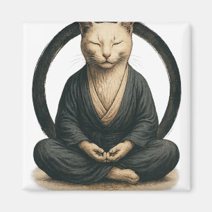 Zen Meditating Cat – Enso Circle Mindful Yoga Art Magnet