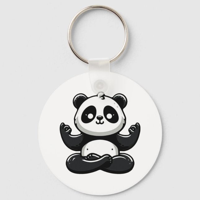 Zen Meditating Panda - Cute Animal Meditation Pose Key Ring (Front)