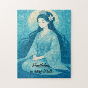 Zen Meditation art Mindfulness Yoga Blue Custom Jigsaw Puzzle