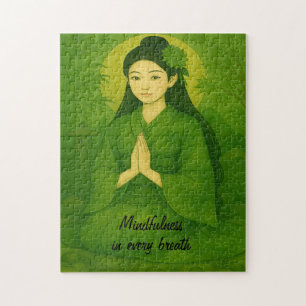 Zen Meditation art Mindfulness Yoga green Custom Jigsaw Puzzle