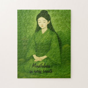 Zen Meditation art Mindfulness Yoga Green Custom Jigsaw Puzzle