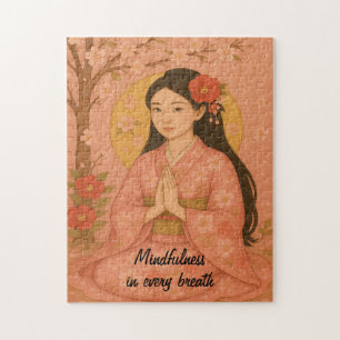 Zen Meditation art Mindfulness Yoga Pink Custom Jigsaw Puzzle