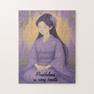 Zen Meditation art Mindfulness Yoga Purple Custom Jigsaw Puzzle