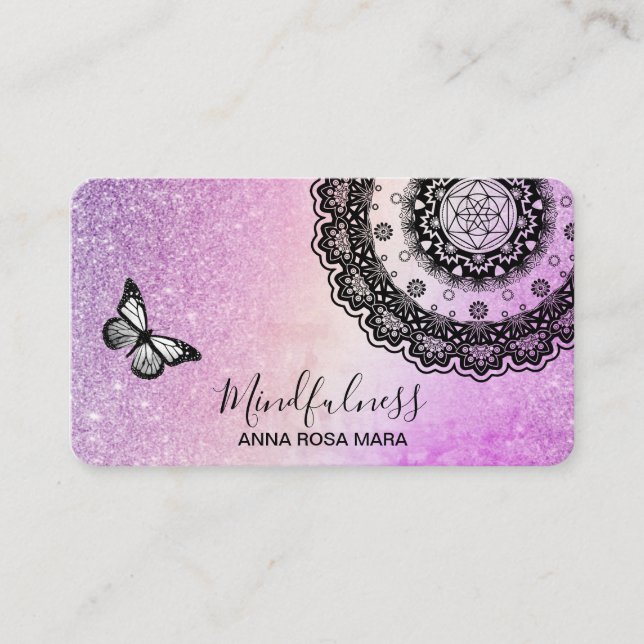 *~* Zen Meditation Butterfly Reiki Mandala Business Card (Front)