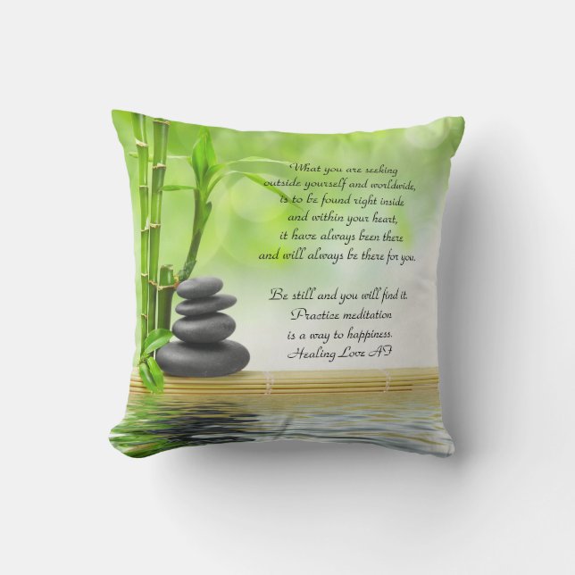 Zen, meditation poem by Anita Fugoso healing love Cushion (Front)