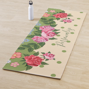 Zen Meditation Rose Garden Red Pink Green Yoga Mat