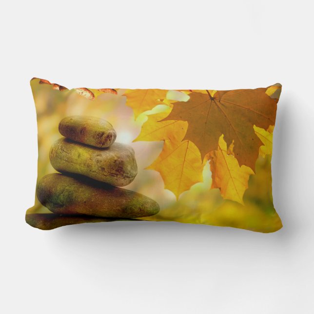 Zen meditation stones and Maple Leaves Lumbar Cushion (Front)