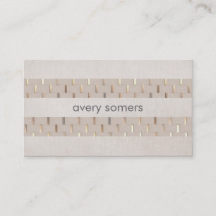 Zen Minimalist Striped Faux Beige Linen and Gold Business Card