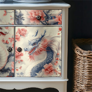 Zen Mist Dragon   Charcoal & Dusty Rose Decoupage Tissue Paper
