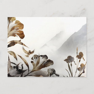 Zen Misty Mountain Birds Minimalist Nature Announcement Postcard