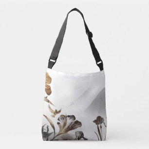 Zen Misty Mountain Birds Minimalist Nature Crossbody Bag