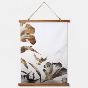 Zen Misty Mountain Birds Minimalist Nature Hanging Tapestry