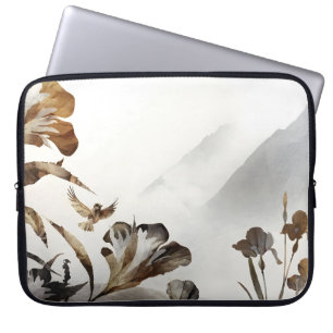 Zen Misty Mountain Birds Minimalist Nature Laptop Sleeve