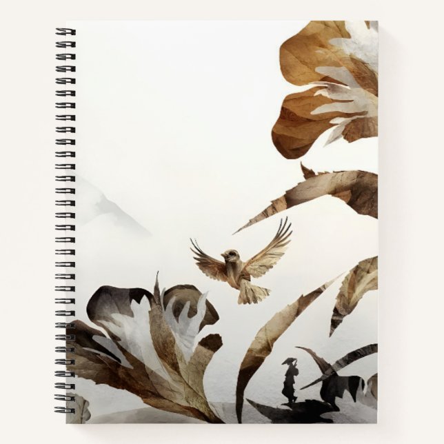 Zen Misty Mountain Birds Minimalist Nature Notebook (Front)
