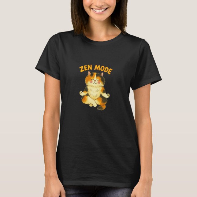 Zen Mode Kitty Cat Meditating T-Shirt (Front)