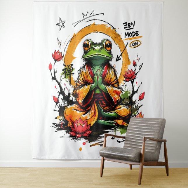 Zen Mode On Meditating Frog Monk Tapestry (In Situ)