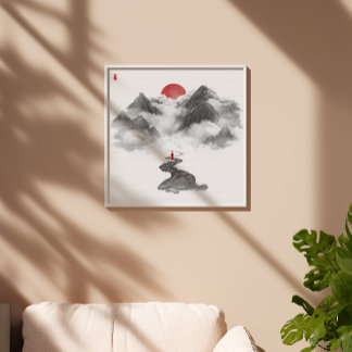 Zen Mountain Cloud Path Ink Wall Art