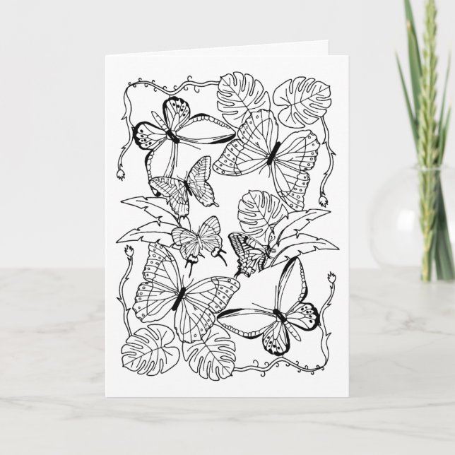 Zen Nature Garden Butterflies Colouring Page Card (Front)