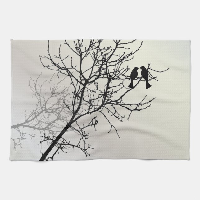 zen nature landscape black white tree silhouette tea towel (Horizontal)