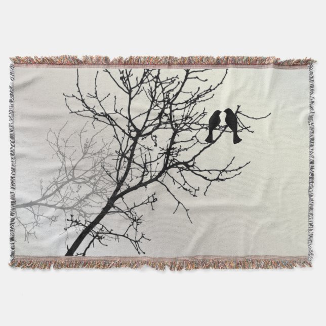 zen nature landscape black white tree silhouette throw blanket (Front)