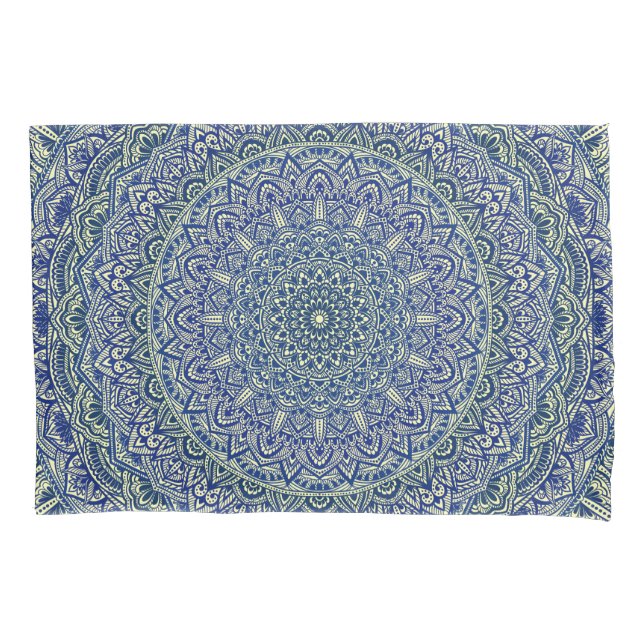 Zen Navy and yellow Mandala Pillowcase (Front)