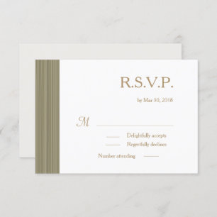Zen olive gold white subtle stripes wedding RSVP Invitation