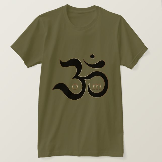 Zen Om Aum symbol gold glitters olive green shirt (Design Front)