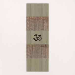 Zen Om green tatami print rustic custom name Yoga Mat
