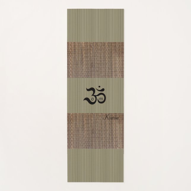 Zen Om green tatami print rustic custom name Yoga Mat (Front)