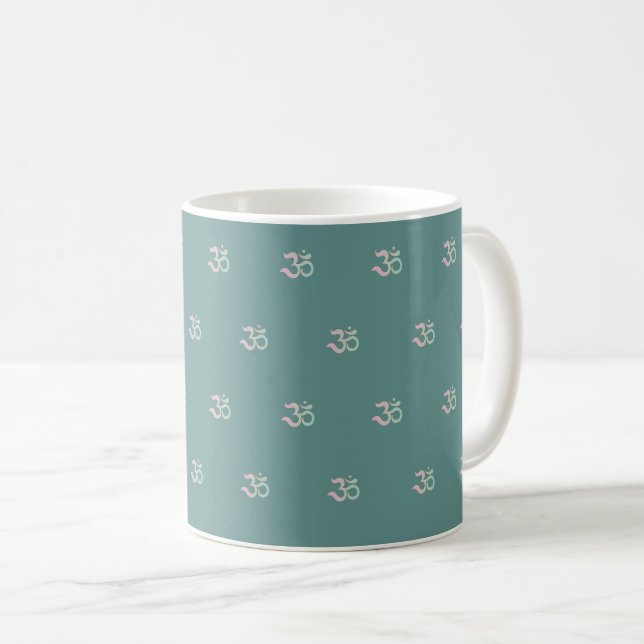 Zen Om pattern zen pastel turquoise green mug (Front Right)