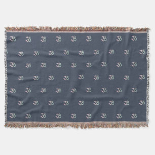 Zen Om symbol pattern Sanskrit blue throw blanket